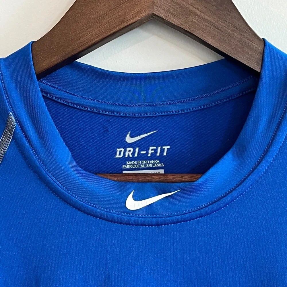 Nike Pro Combat Dri-FIT Cut Off Sleeve Compression Shirt Blue Grey Mens Large